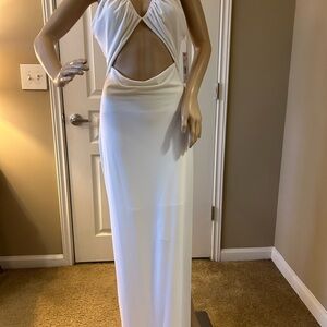 Alice + Olivia White Halter Backless Maxi Gown